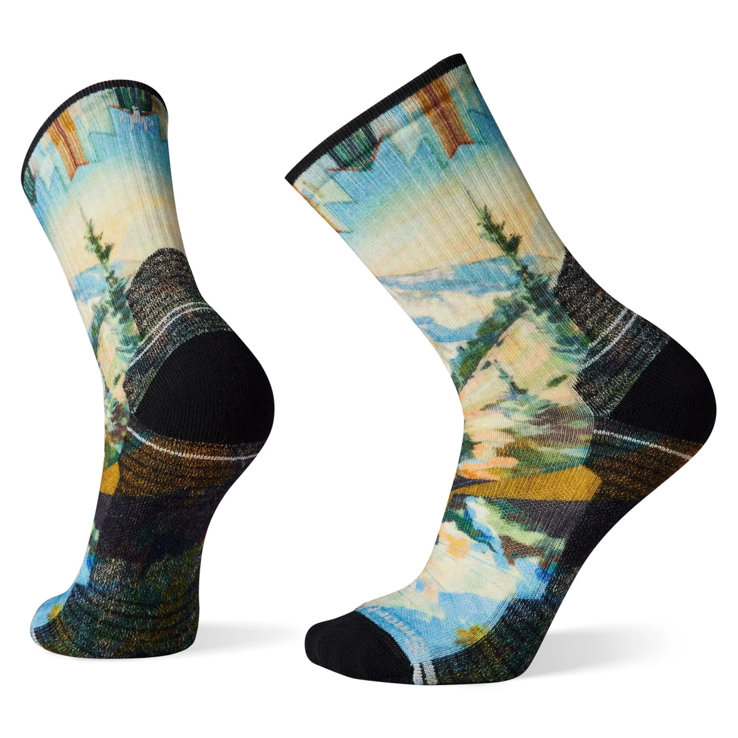 Smartwool Men'S Hike Light Cushion Mountain Print Crew Socks Mountain Bikes